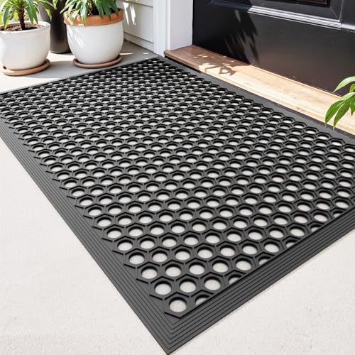 DEXI Fußmatte Außen 60 x 90 cm, rutschfest Gummi Fussmatte mit Noppen, Wasserdicht Robuste Türmatte Außenbereich, Waschbarer Schmutzfangmatte für Haustür, Eingang, Terrasse und Balkonn, Kohle
