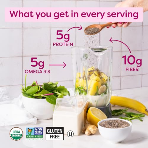 Image of BetterBody Foods Organic Chia Seeds with Omega-3, Non-GMO, Gluten Free, Keto Diet Friendly, Vegan, Good Source of Fiber, Add to Smoothies, 1.25lb (Pack of 6)