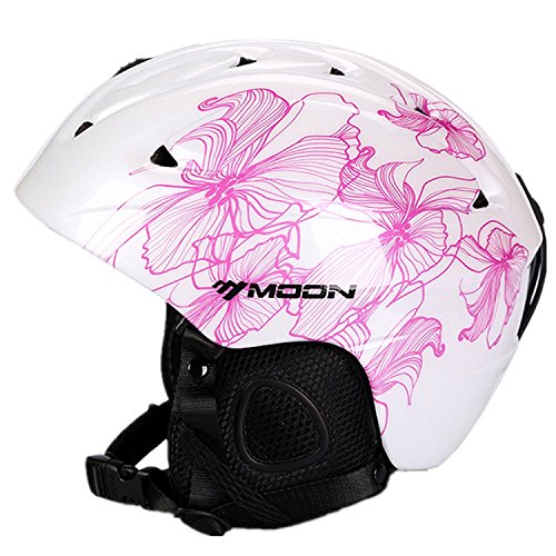 Sport Tent-Skihelm Ski-/Snowboardhelm Ultraleicht Windproof Schneesport Unisex - Erwachsene Helmet mit vielen Farbe (Weiß/Lila Blumen, M) Cover
