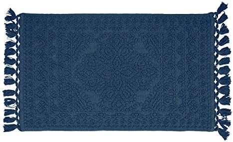 French Connection - Nellore Bath Mat, Woven and Beaded Bathroom Rug, 100% Cotton, Premium Bathroom Decor, Machine Washable, Measures 17x28, Navy