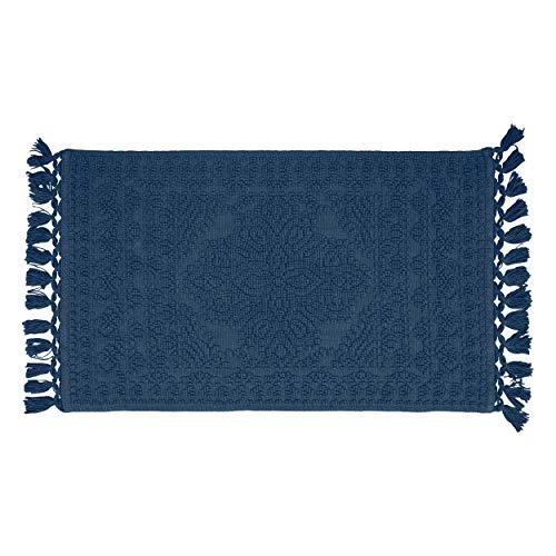 French Connection - Nellore Bath Mat, Woven And Beaded Bathroom Rug, 100% Cotton, Premium Bathroom Decor, Machine Washable, Measures 17X28, Navy #TOP4