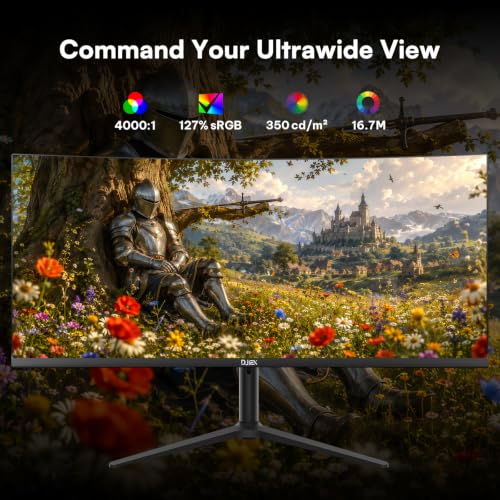 Image of 34 Inch Curved Gaming Computer Monitor with 180Hz Refresh Rate, WQHD 3440x1440, 127% sRGB, FreeSync,1500R Curvature & 178 Viewing Angle, Height Adjustable Base for Gaming, Business