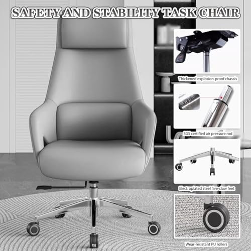 Ergonomiczne bujane krzesło biurowe z podłokietnikami i zagłówkiem, sztuczna skóra, wsparcie do 150 kg, wygodne krzesło biurkowe do użytku domowego i biurowego