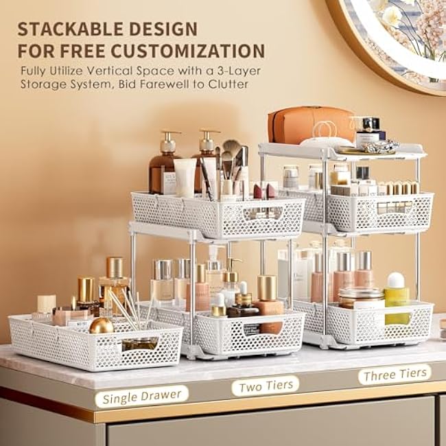 3 Tier Under Sink Organizer Bathroom Organizers Storage Cabinet Kitchen and Bathroom White