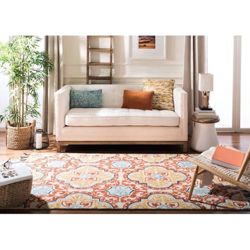 Image of Hand-Tufted Wool Large Carpet for Living Room 9x12 feet Orange Yellow Traditional Design Anti-Skid High Pile Thick Carpet & Rugs for Bedroom & Hall