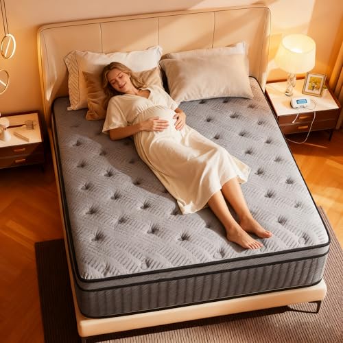 Vipeve 12 Inch Full Size Mattress, Quiet Motion Isolation Mattress with Innerspring & Memory Foam, Anti-Slip Bottom, Easy to UNbox,Supportive & Comfortable for Adults,Home Daily Use (12 inch, Queen)