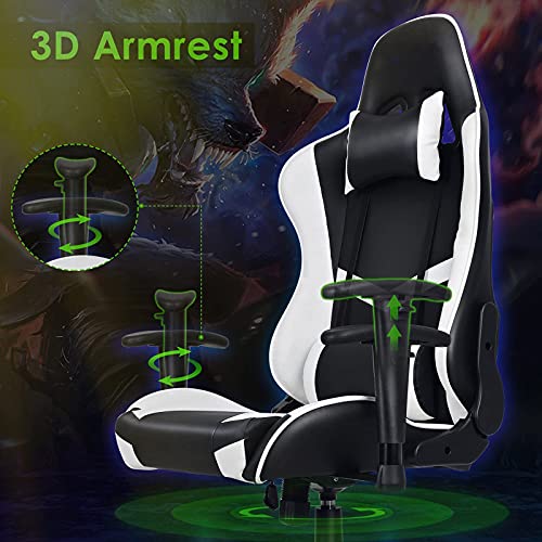 Gamestoel race gamingstoel ergonomische bureaustoel met verstelbare armleuningen nekkussen Instelbare zithoogte,stalen frame, 160° hellingshoek instelbaar belasting 200 kg, zwart en wit - Image 5