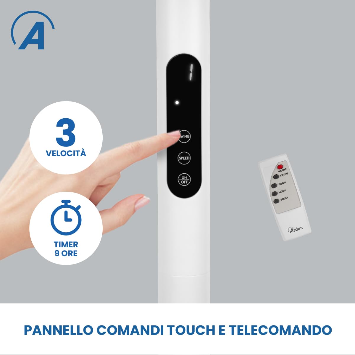 ARDES AIRE D AR5PR4005 Ventilatore 3 in 1 Ø40 cm 50 W con telecomando, altezza regolabile 66–125 cm e timer 9 h