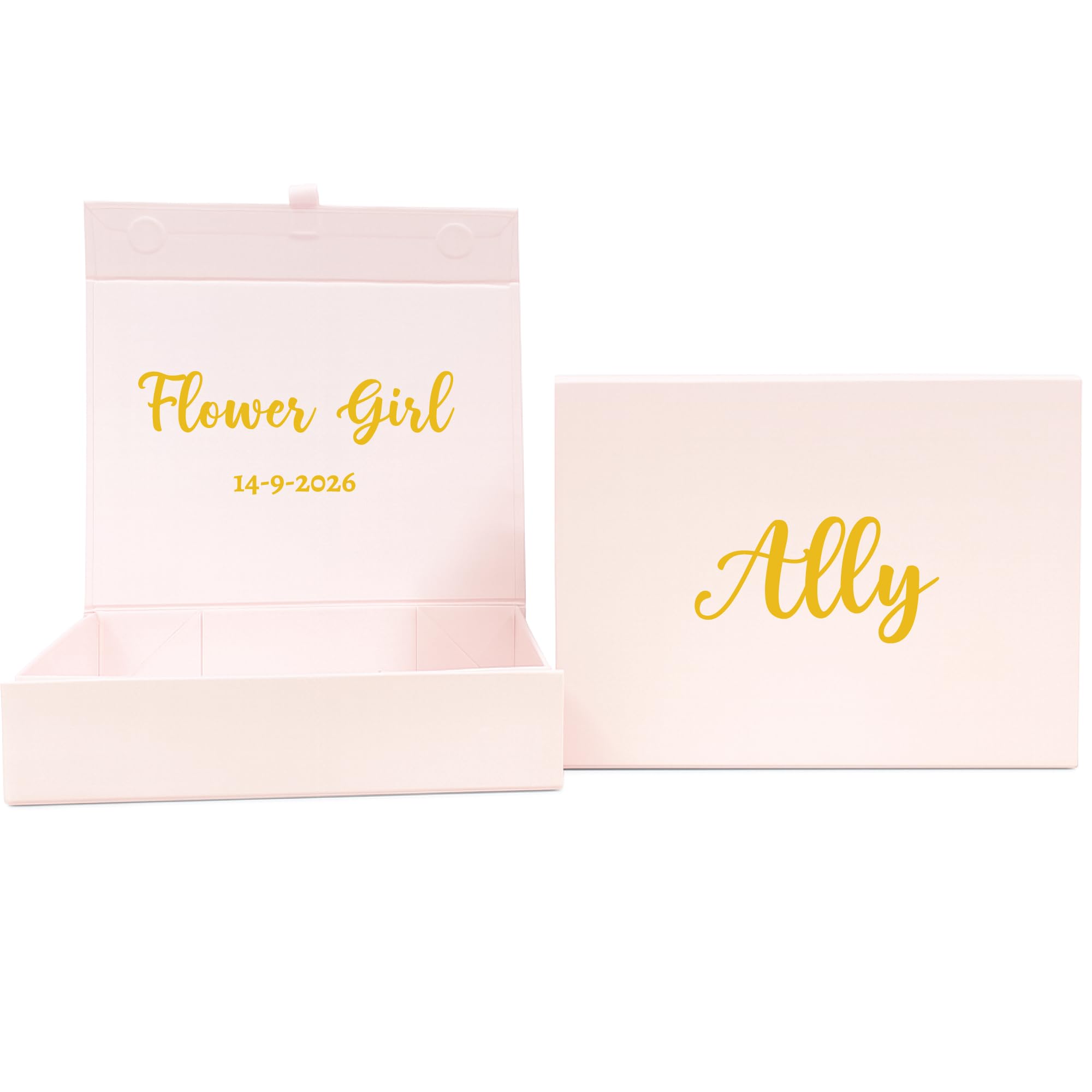 COOKIES AND KOALAS Personalised Wedding Gift Box – Bridesmaid, Maid of Honour, Groomsman, Best Man, Mother of the Bride, Flower Girl, Page Boy – Large 22×34×7 cm Pink–Gold or Silver Foil Text Printed