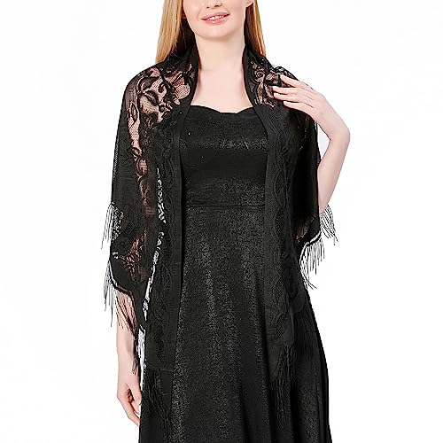 Ladiery Triangle Lace Shawls and Wraps for Evening Dresses with Tassels for Evening Party Mesh Wedding Shawls4
