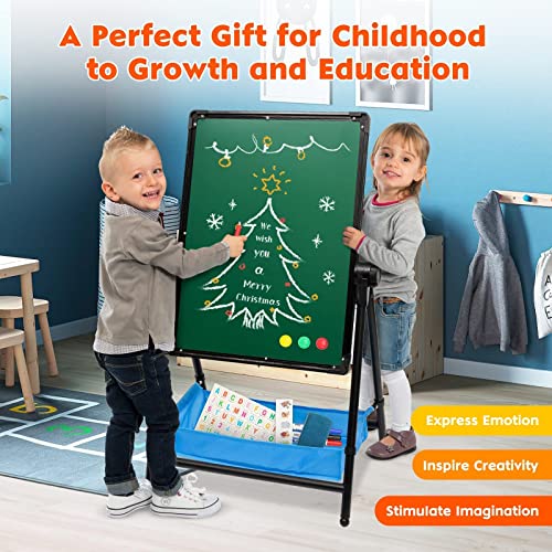 Kinder Tafel Staffelei Metall Kindertafel Doppelseitige Whiteboard Und Kreidetafel Höhenverstellbar Standtafel mit Zubehör(Schwarz 2)