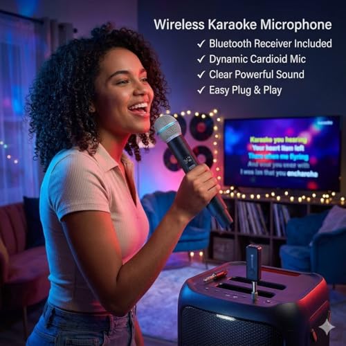 Image of (10 Years Assured Warranty Wireless Handheld Microphone with Bluetooth Receiver, Dynamic Cardioid Mic with 6.35mm & 3.5mm Adapter for Karaoke Singing DJ Mixer Speaker & PA System Use