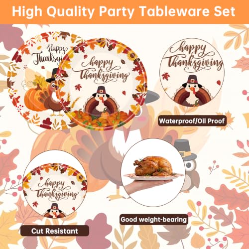 40 Pcs Happy Thanksgiving Plates - Turkey Paper Plates, Fall Leaves Turkey Give Thanks Plate, Disposable Thanks Giving Plate for Autumn Holiday Harvest Thanksgiving Party Supplies Decor Favors - image 3
