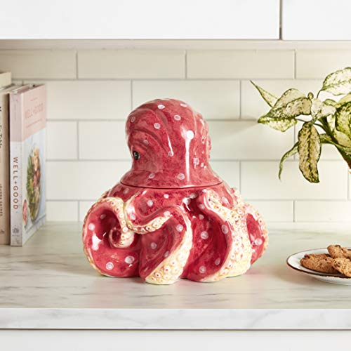 Blue Sky Ceramic 12.5"X12.5"X10" Red 12.5" X 12.5" X 10" Octopus Cookie Jar #TOP4