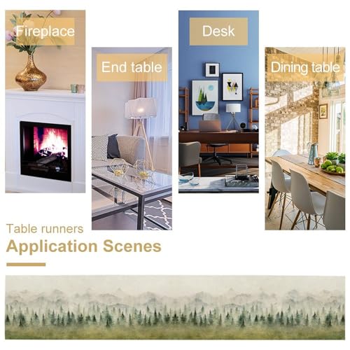 Image of Watercolor Forest Table Runner,Watercolor Woodland Forest Mountains Rustic Dining Table Ruuner Home Kitchen Party Living Room Table Decoration 13x72 inch
