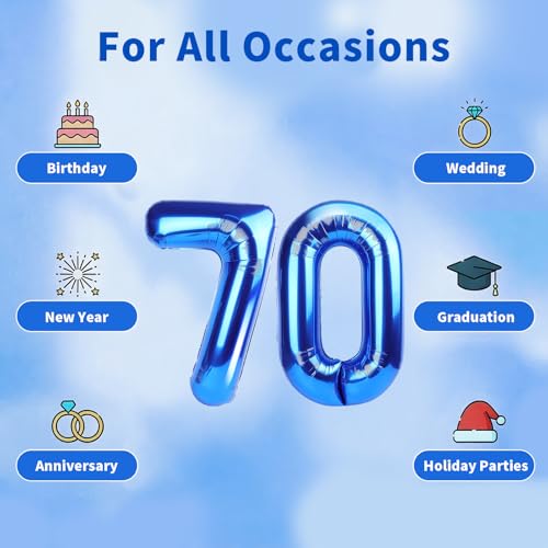 Image of Number Balloons Navy Blue Balloons - Giant Number 70 Balloon, Blue 70th Number Balloon Birthday Decorations for Men