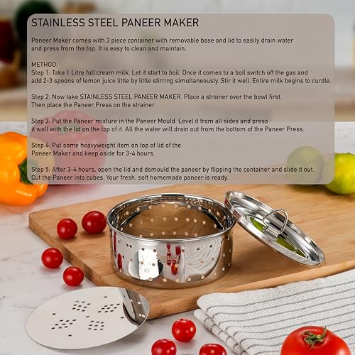 Image of Sumeet Stainless Steel Paneer /Tofu /Sprout Maker /Mould /Press, Easy and Perfact for Home Made Healthy Paneer, 11.3cm Dia, 300gms Paneer, 1.5 liter, Silver