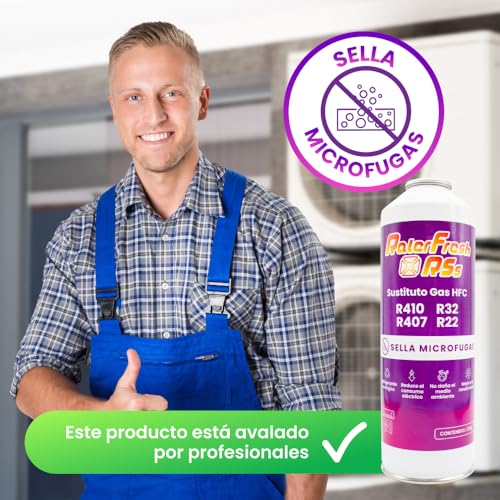 Gas Refrigerante Ralerfresh RS Sustituto de Gas R410, R32, R407 y R22 Recarga de Gas Refrigerante Organico para Aire Acondicionado Split Ecologico Eficiente Recarga Rapida (2 Botellas RSs + Manguera) - imagen 5
