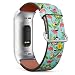 Compatible with Fitbit Charge 3 & 3 SE - Leather Wristband Bracelet Replacement Accessory Band (Includes Adapters) - Flamingo Tropical Leaves