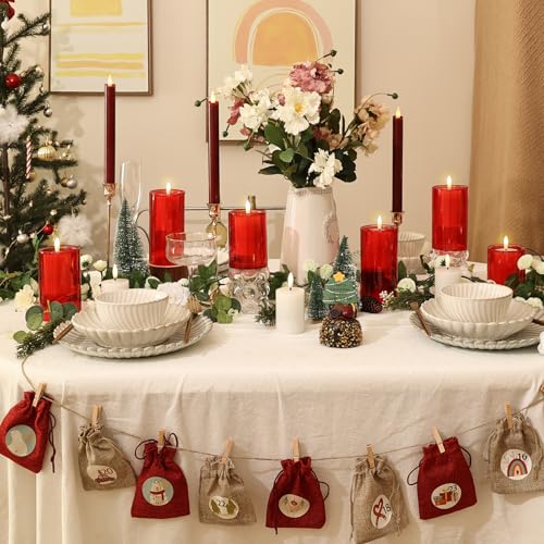 NURADA Flameless Candles with Remote Timer - Glass Real Wax 3D Wick LED Pillar Votive Candle Set Battery Operated Flickering Light for Christmas Home Wedding Party Decoration -Red 3 Pack by NURADA - Used condition - Image 4