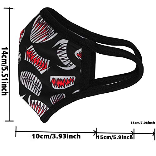 Yiiza 2 Pack Fashion Shark Teeth Pattern Kids Face Mask Multi-Purpose Adjustable Face Protection Reusable And Washable For Outdoor Activities #TOP1
