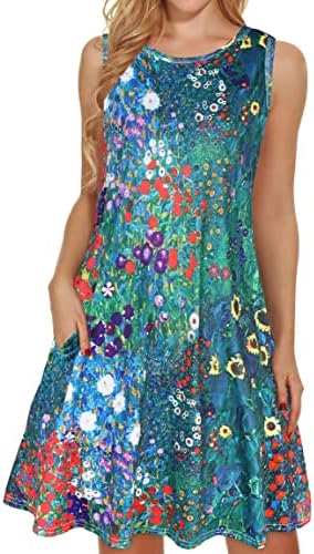 Summer Dresses for Women Loose Flowy Casual Sundress Tank Top Coverup with Pockets (Blue Garden Floral,3XL)