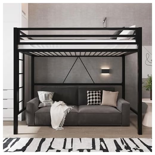 Allewie Twin Metal Loft Bed with Guardrails