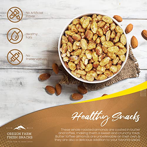 Oregon Farm Fresh Snacks Toffee Almonds - Locally Made Butter Toffee Almond Snack | All Natural Ingredients, Resealable Bag Guarantees Freshness - (24Oz) #TOP5