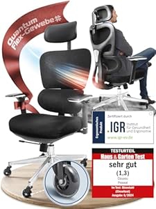 CLOUVOU ProSeat Bürostuhl Ergonomisch [TESTSIEGER] Schreibtischstuhl 100% individuell einstellbar | Büro Stuhl & Gaming Stuhl | Computerstuhl Home Office Chair Ergonomic | Drehstuhl 150 kg