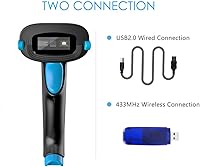 Vista 2 de NADAMOO Escáner de código QR Escáner de código de barras inalámbrico 2D con soporte Soporta escaneo de pantalla CMOS de mano Lector de código