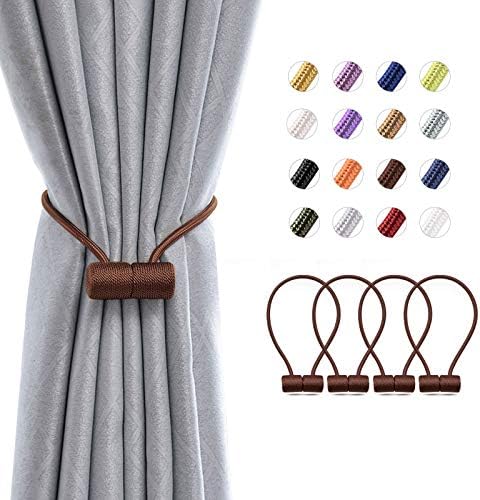 Pretty Jolly 2 Pack Magnetic Curtain Tiebacks 16 Inch Modern Handmade Weave Rope Curtain Holdbacks Convenient Decorative Curtain Drape Tie Backs for Home and Office Window Drapery (Gold)