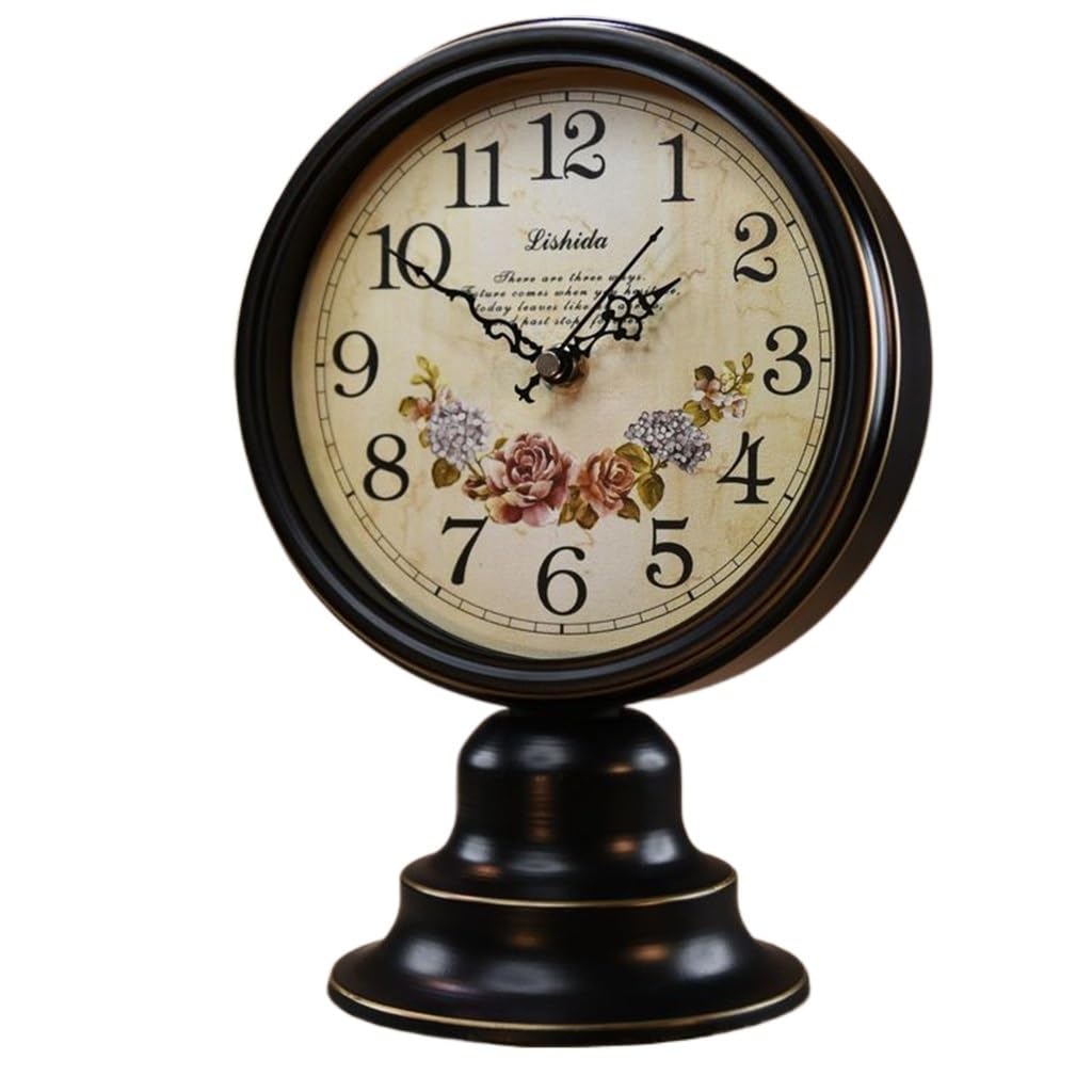 Hrwly A Clock Table Clock Living Room Desk Home Desktop Ornaments European Retro Nostalgic(A)