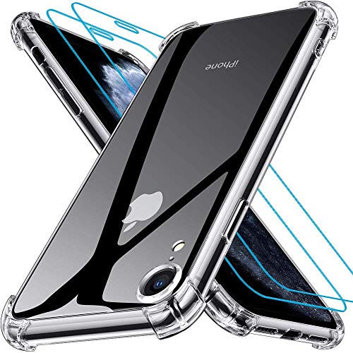 Joyguard iPhone XR Hülle mit [2 Stück Panzerglas Displayschutzfolie], iPhone XR Handyhülle Silikon TPU Soft Premium Case Anti-Kratzer Schock-Absorption iPhone XR Hülle Silikon - Klar