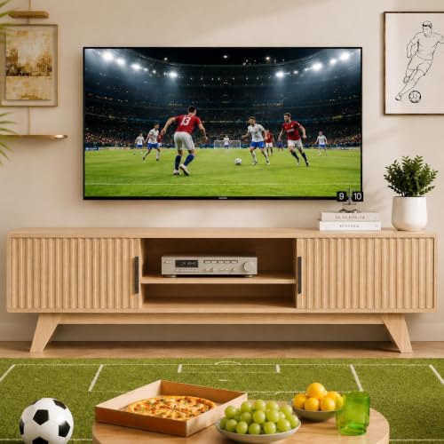 Image of Claiks Mid-Century TV Stand, 59 Inch, Oak