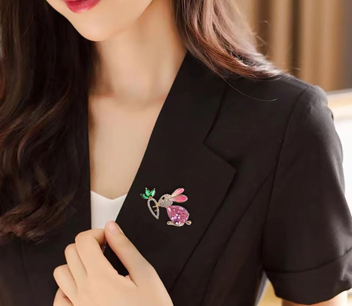 Cute Rabbit Carrot Rhinestone Brooch Pin for Women Girls - Austrian Crystal Pink Green CZ Bunny Animal Lapel Brooches Sweater Dress Suit Hat Scarf Clothes Accessories Pins Dainty Easter Jewelry Decor image 2