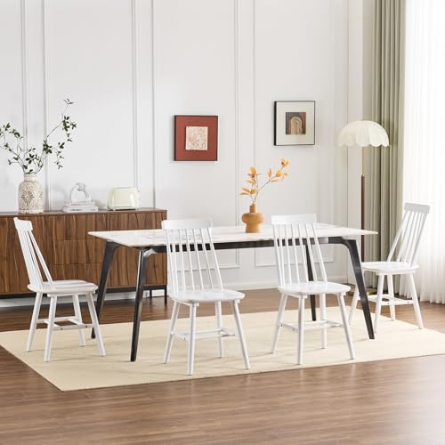 ATOMHOME Windsor Dining Chair Set of 4, Spindle Back Wooden Chairs for Kitchen and Dining Room, Farmhouse Country Wooden Dining Chairs for Dining Living Room, Restaurant, White