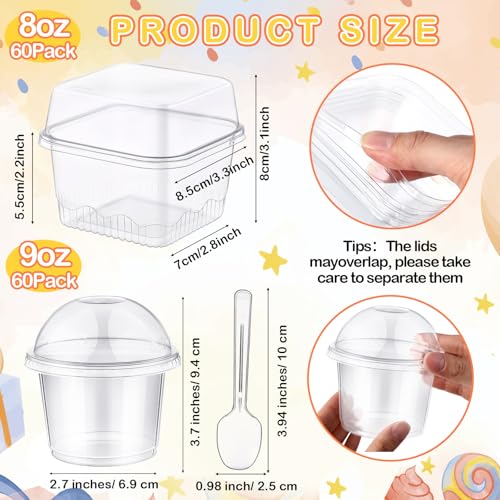 Jingmore Plastic Dessert Cups with Lids and Spoons, 8 oz 9 oz Clear Dessert Parfait Appetizer Cups Square Disposable Party Serving for Yogurt Puddings Fruits Ice Creams Cakes (240 Pcs)