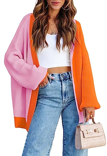 Pink Queen 2025 Fall Long Cardigans for Women Batwing Sleeve Open Front Ribbed Knit Oversized Cardigan Sweaters with Pockets