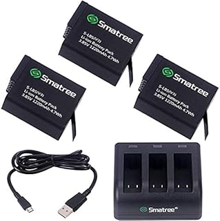 Smatree Battery (3-pack) With 3-Channel Charger for Gopro Hero 8 Black, Hero 7/6/5 Black, Hero 2018 Black