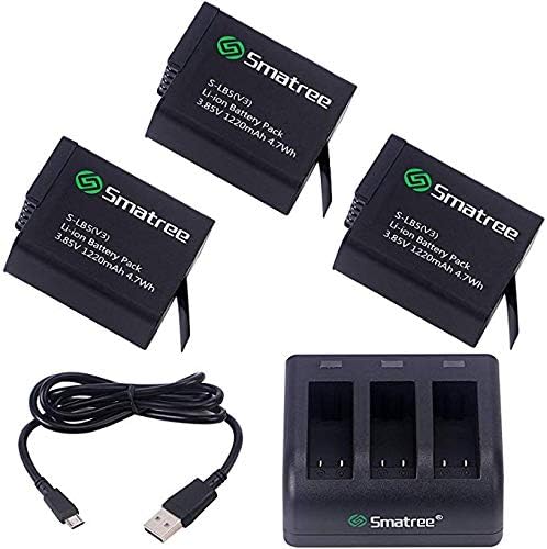 Smatree Battery (3-pack) With 3-Channel Charger for Gopro Hero 8 Black, Hero 7/6/5 Black, Hero 2018 Black