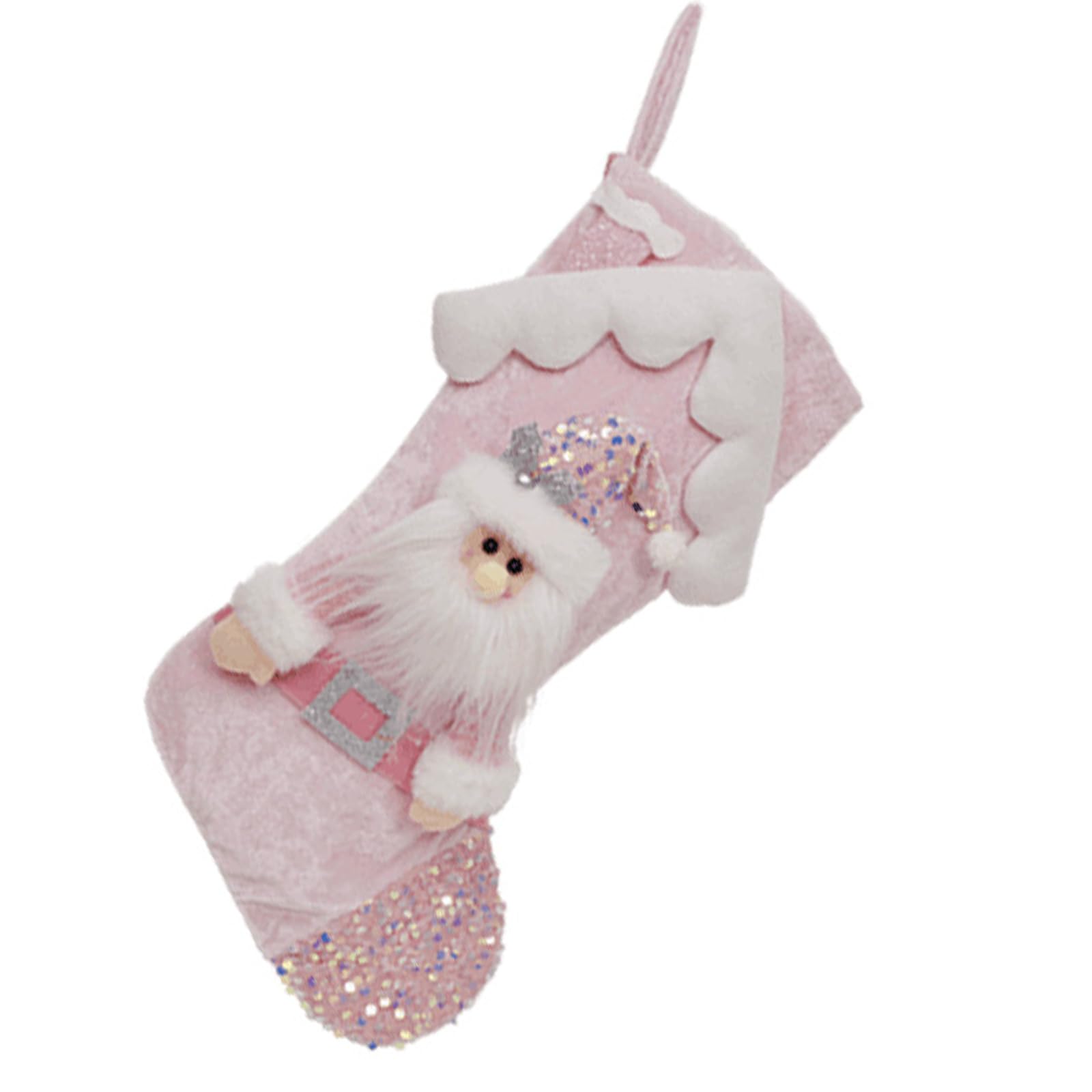 Jazuaiao Christmas Stocking Soft Fabric Tree Hanging Adornment Large Capacity Candy Present Bag Colorful Sequins Sock Ornament Fireplaces Hanging Stocking