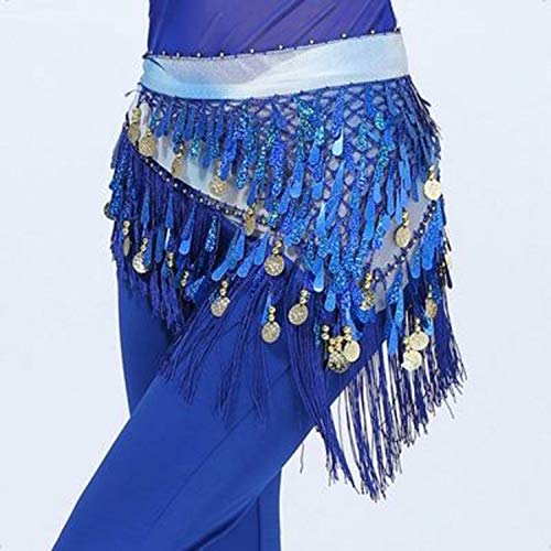 Image of VRITRAZ Women's Chiffon Belly Dance Hip Scarf Waistband Belt Skirt Mixed Colors Sequence Beads and Coins