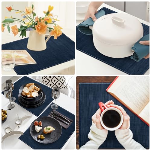 Niviy Dark Blue Placemats Set of 6, 12x18 Inch Washable Easy to Clean Heat-Resistant Anti-Skid Navy Blue Placemats for Holiday Party Kitchen Dining Room Decoration by Niviy - Used condition - Image 3