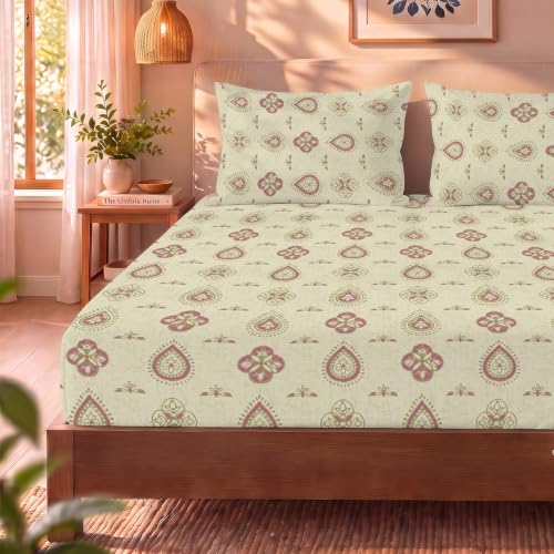 Image of Urban Space 144 TC Divine 100% Cotton Bedsheet for Double Bed with 2 Pillow Covers, Queen Bedsheet (Size 90 x 100 inches, Aabha-Butter Cream, Double)