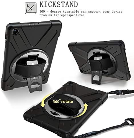 Samsung Galaxy Tab A 10.1 2019 Case, BRAECN Rugged Shockproof Dropproof Case Cover with Rotating Hand Strap/Kickstand and Carrying Shoulder Strap for Galaxy Tab A 10.1 inch 2019 T510 T515 Tablet-Black