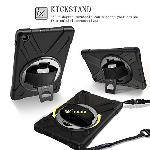 Braecn Galaxy Tab A 10.1 2019 Case, Heavy Duty Shockproof Rugged Case With 360 Degree Rotating Hand Strap/Stand And Shoulder Strap For Samsung Tab A 10.1 Sm-T510/T515 2019 Model-Kids Student (Black) #TOP3