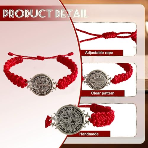 2 Pcs Red ST Benedict Bracelets Catholic Rosary Gifts Black Saint Benedict Bracelet Adjustable Blue String Medalla De San Benito Religious Gifts For Men Women2