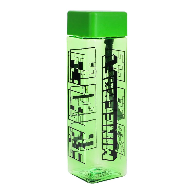 Paladone Minecraft Water Bottle - Officially Licensed Block Shaped Green Drinkware for Gamers with Carry Strap and Straw - Image 3