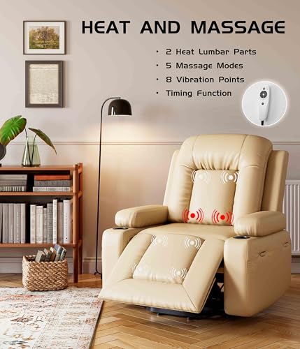 Image of GarveeHome Oversized Wide Power Lift Recliner Chair - Heat and Massage, Faux PU Leather, Adjustable Back and Legs, Electric Lift Chair Designed for The Elderly and People with Mobility impaired