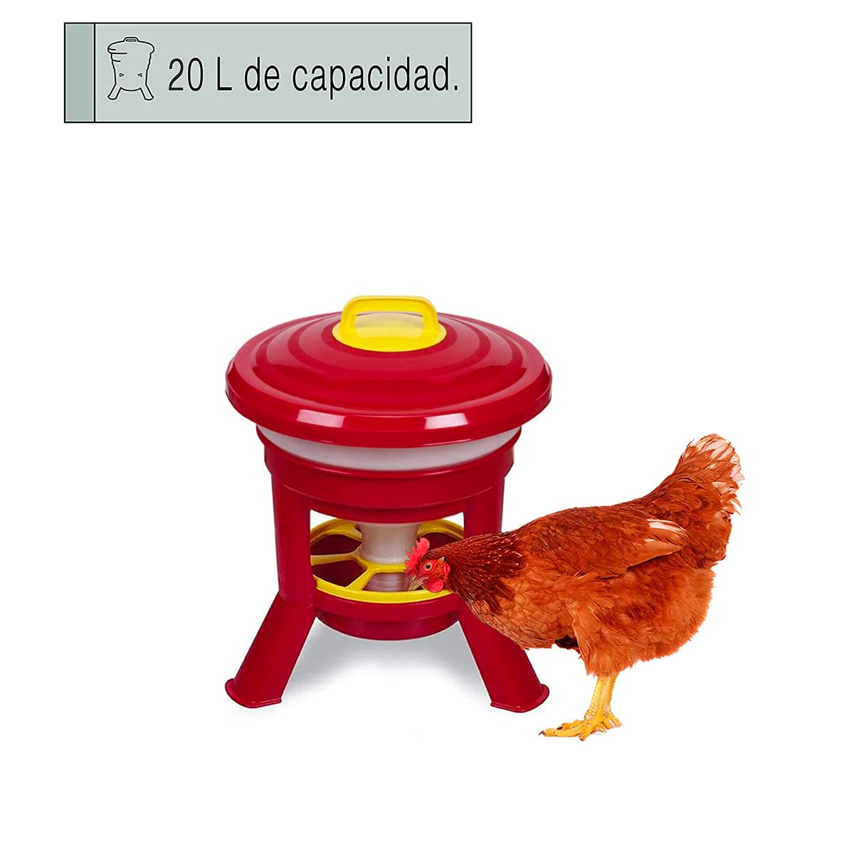 FINCA CASAREJO Tolva Gallinas SILO Premium 20Litros - Comedero con Patas para Gallinas y Otras Aves de Corral - Tolva Fabricada en plástico Resistente